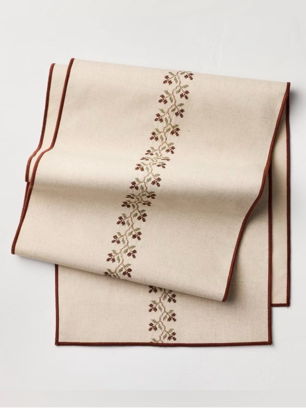 14"x72" Floral Table Runner Cream Stitched Icon - Hearth & Hand™ with Magnolia